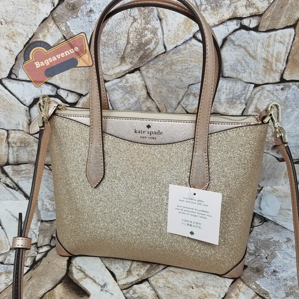 Lola Joeley Shimmy Glitter Lola Satchel Crossbody Rose Gold Small Kate Spade